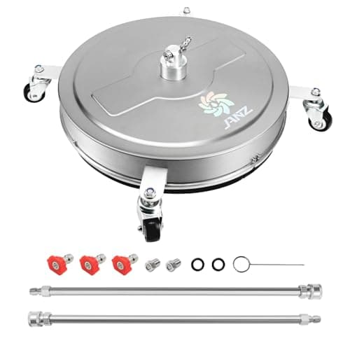 JANZ 20'' Pressure Washer Surface Cleaner with 4 Wheels, Stainless Steel Housing, 1/4" Quick Plug, 2 Extension Wands, 2 Replacement Nozzles and 3 Spray Nozzles, 4000 PSI