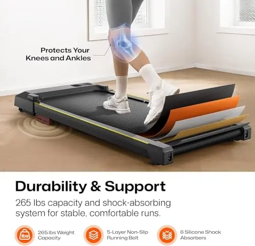 UREVO Walking Pad with APP, Under Desk Treadmill for Home Office, Portable Desk Treadmill with Double Shock Absorption Remote Control LED Display, 265 Lb Capacity 6