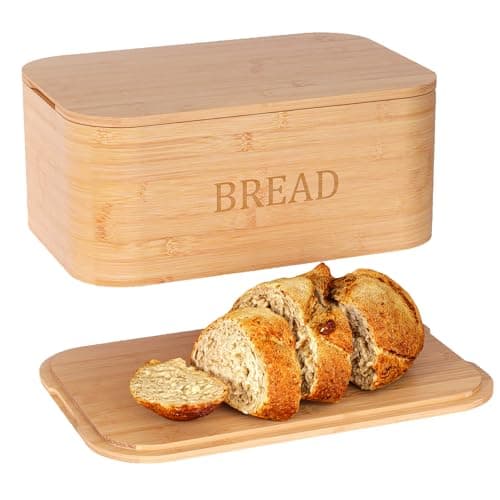 Danfoxer Bread Box for Kitchen Countertop,Curved Bamboo Boxes with Cutting Board Lid,Food Container Airtight(Natural)