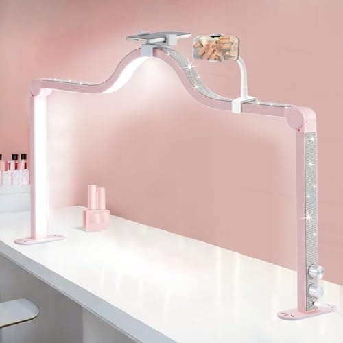 Afatnao Upgraded Nail Tech Lamp with Dual Phone Holder, 34 in Foldable Large Nail Light for Desk, 3 Modes 3000K-6000K LED Manicure Lamp, Half Moon Light for Lash Eyelash Extension, Tattoo, Eyebrows