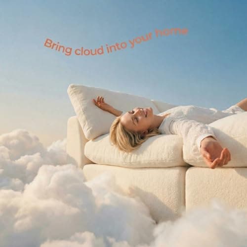 Amsleekey 108" Cloud Sectional Couches, with 1 Extra Washable Cover, L Shaped 25.6" Deep Seat Couch with Ottoman, Oversized Comfy Living Room Sofa, DIY Color Refresh (White Sofa + Gray Cover Set) 6