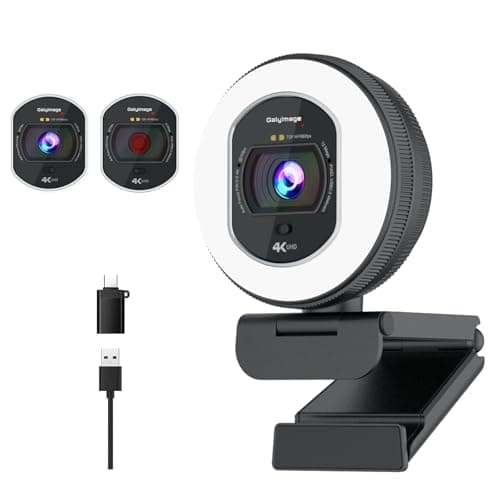 Galyimage 4K Webcam with Ring Light Web Cam 4K Autofocus with TOF Computer Camera 1080P 60FPS Web Camera Built-in Privacy Cover and Microphone Streaming Webcams for Zoom/Skype/Google Meet