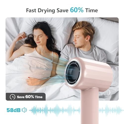 Hair Dryer, Fentgo High Speed Ionic Hair Dryer with Diffuser, Professonal Blow Dryer 110,000 RPMD for Fast Drying, 1500W 4Temps /2Speeds, Thermo-Control Hairdryer for Women Home Travel (Pink) 6