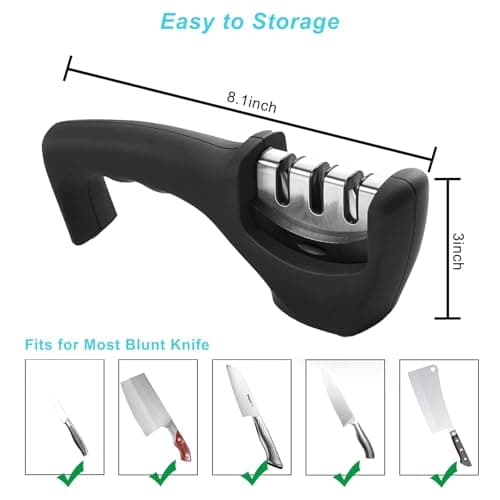 XYJNYO Elite Kitchen Knife Sharpener with 3 Stages, Professional Manual Blade Sharpening System, Ceramic Stone, Tungsten Carbide Plates, Diamond rods, Ergonomic Handle, Non-Slip Base,Stylish Black 5