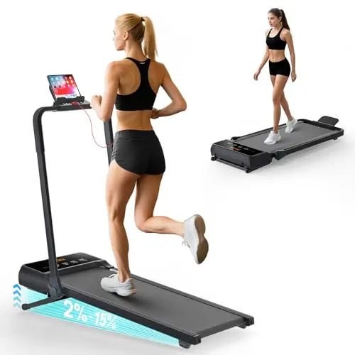Walking Pad Treadmill with 15% Auto Incline, Foldable Under Desk Treadmill 300lbs Capacity with Remote Control, 3.5 HP Walking Pad with Handle Bar & LED Display for Home Office Use