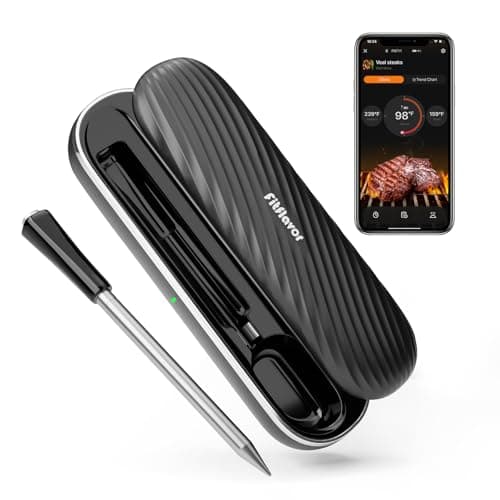 Bluetooth Meat Thermometer Wireless Probe for Smoker 500ft, Fitflavor Digital Grill Meat Thermometer Wireless for Grilling BBQ Cooking Oven, Rechargeable Batterry, IP67 Waterproof