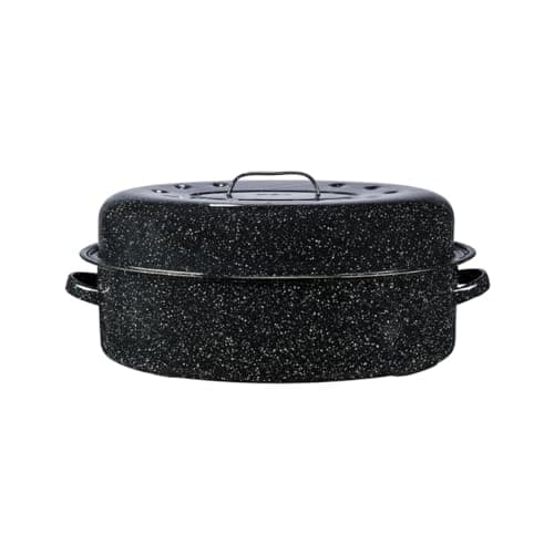 Granite Ware 19-Inch Covered Oval Roaster, 20 Lb Capacity - Enamel Steel Cookware, Dishwasher Safe & PFOA-Free, Even Heat Distribution for Roasting Poultry, Meat, or Vegetables (Speckled Black)