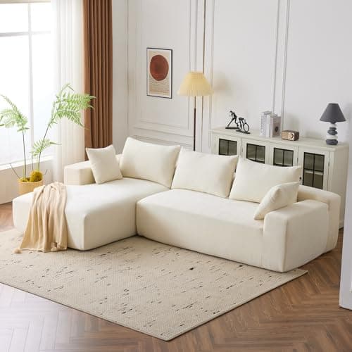 107'' Modular Sectional Sofa, Cloud Sectional Couch with Deep Seat, L-Shape Sofa Couch with Chaise, Convertible Sponge Compression Sofas for Living Room Bedroom, White