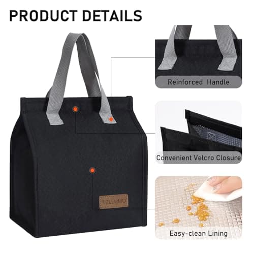 TELLUMO Lunch bag, Insulated Lunch Bag for Women Men Large Lunch Box Container Reusable Leakproof Tote for Office, Work, School, Beach or Travel (Dark) 5