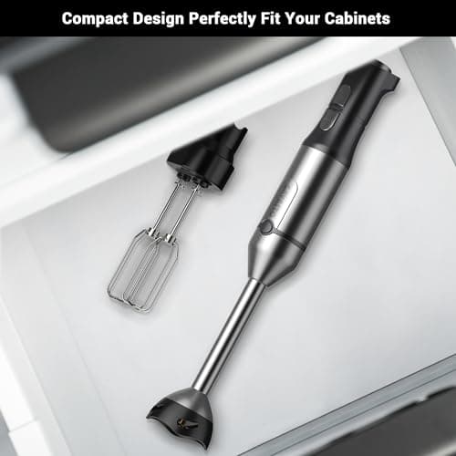 Immersion Blender RPM 16000±10% Scratch Resistant Hand Blender,15 Speed and Turbo Mode Hand Mixer, 3-in-1 Heavy Duty Copper Motor Stainless Steel Smart Stick with Egg Beaters and Chopper 8