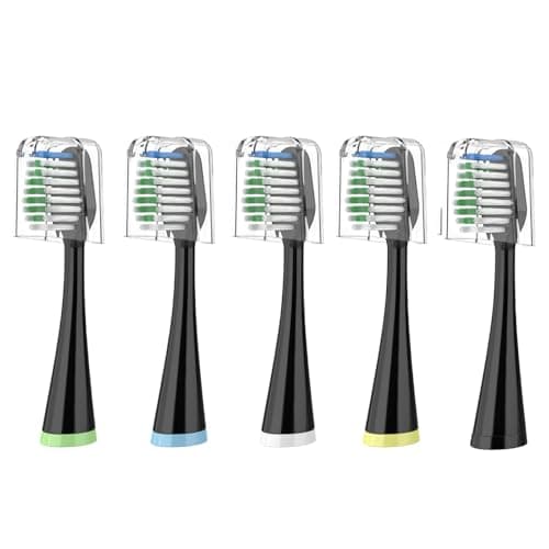 Replacement Toothbrush Heads for Waterpik Complete Care 5.0/9.0 (CC-01/WP-862), with Covers, 5 Count, Black
