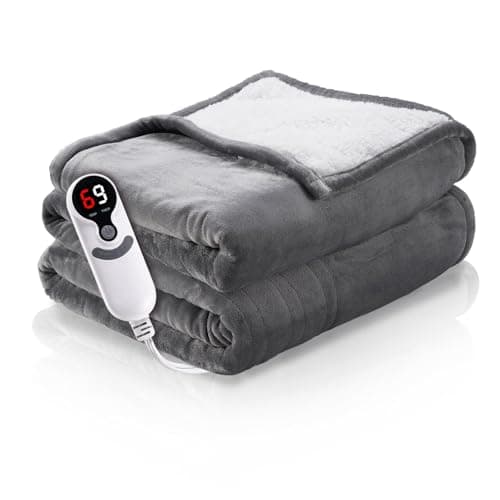RALYSUN Electric Blanket 72"x84" Full Size Heated Blanket with 6 Heat Settings & 10 Hours Auto-Off,Thickened Flannel and Sherpa Warm Blanket for Full Body-Light Gray