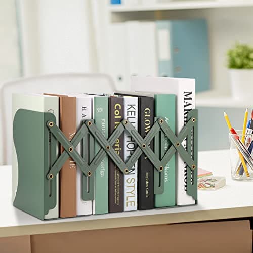 Adjustable Bookends, Book Holders for Shelves, Metal Book Ends for Heavy Books, Extends Up to 17 Inches Used in Office, Desk and School (Green) 7