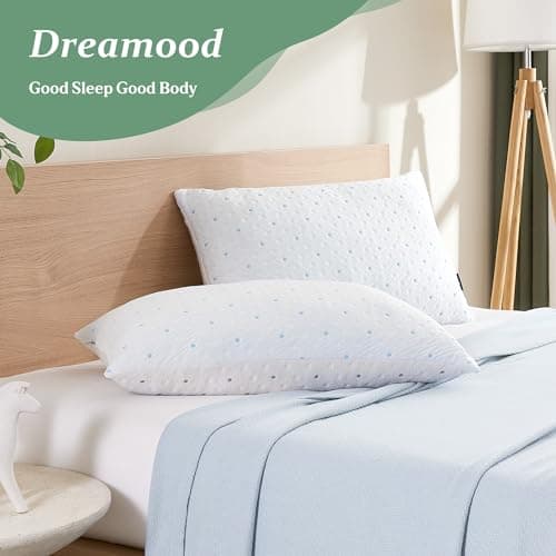 Dreamood Cooling Pillows Queen Size Set of 2 with Extra Stuffing 100% Shredded Memory Foam Pillows with Washable Cover for Side Back Stomach Sleeper Hypoallergenic 7