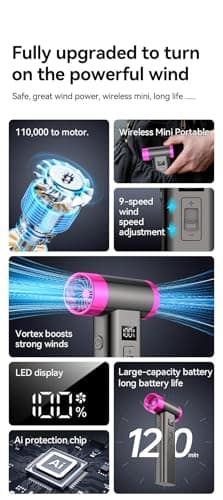 Turbine Engine Fan, Portable Rechargeable Wireless Blow Dryer, USB Rechargeable Hair Dryer, 4 Levels Wind Speed Adjustment, Wireless Hair Dryer for Home/Travel Hair Care Dryer 5