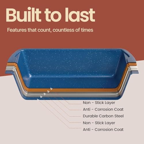 Nonstick Loaf Pan Set Pack of 2, 10.2" & 11" Large Baking Bread Pan, Oven Safe Up to 450°F, PFOA, PFOS, PTFE Free, Space Saving Stackable Design, Stain Resistant, Dishwasher Friendly, Blue Marble 8