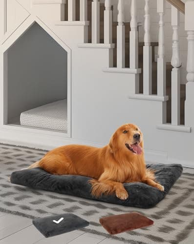 OhGeni Comfort Fluffy Dog Bed with Removable Washable Cover & Waterproof Lining, Light Chew & Scratch Resistant, Non-Slip Soft Crate Bed for Large,Medium,Small Size Dogs,35in(Gray)