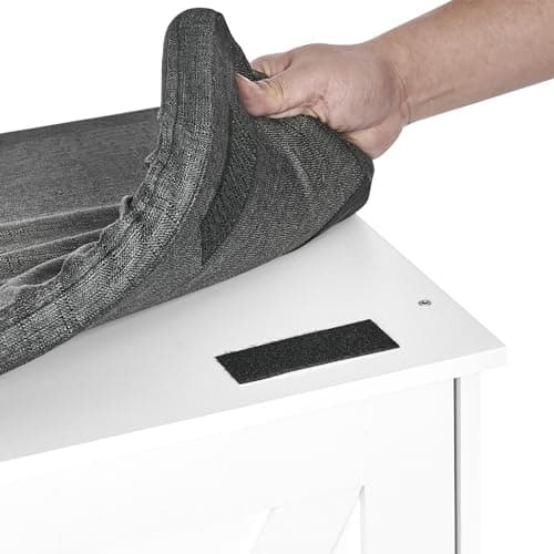 HOMSHO 2-Tier Storage Bench, 47.2" Wide Shoe Bench with Padded Seat Cushion, Entryway Bench with 4 Barn Doors and Adjustable Shelf, White 9