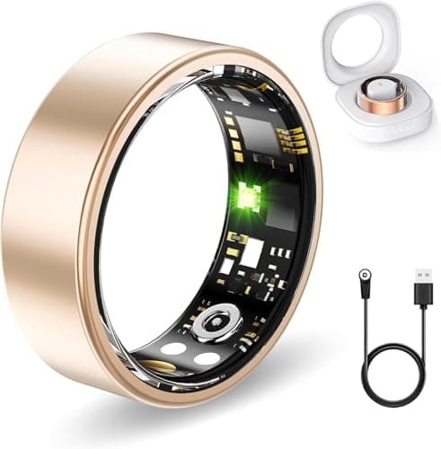 FKGZJF Smart Rings for Women Men, Fitness Ring with Heart Rate, Blood Oxygen, HRV, Stress, Sleep Tracker, Step Tracker, No Subscription Fee (Gold, 8#)