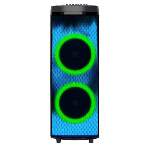 Supersonic IQ Sound IQ-7012DJBT 2 x 12-Inch Bluetooth Speaker with Light Show with TWS Technology, FM Radio, USB/AUX/SD Inputs, Remote Control, Rechargeable Battery - Perfect for Any Event!