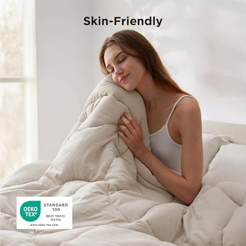 Bedsure Queen Comforter - Comforters Queen Size for All Season, Ultra-Soft Down Alternative & Prewashed Duvet Insert with 4 Tabs - Machine Washable, Linen, 88x88 Inches 9