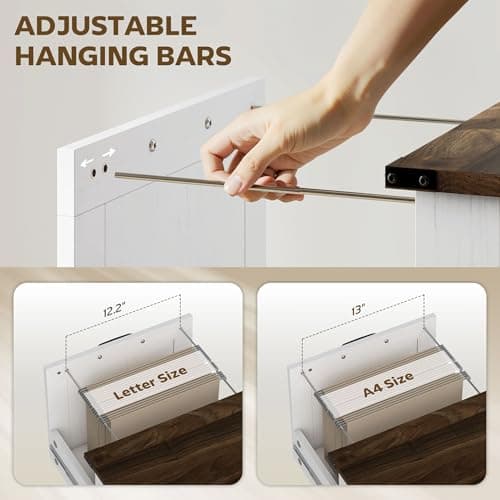 HOMCOM 2 Drawer Vertical File Cabinet with Silent Slides, Rustic Farmhouse Filing Cabinet with Barn Doors for A4/Letter Size, Printer Stand with Storage for Home Office, Distressed White 6