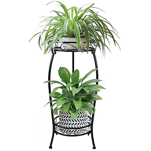 MOCORY Plant Stand Indoor Outdoor 2 Tier 25" Tall Metal Potted Holder Flower Pot Stand Heavy Duty Plant Shelf Rustproof Iron Multiple Plant Round Supports Rack for Planter Corner Garden Balcony Patio