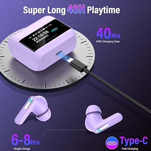 ZYHKON Wireless Earbuds, Bluetooth 5.4 Headphones with Multifunction Touch Screen, 48H Deep Bass Stereo Ear Buds, 5 EQ Modes, ANC/ENC Noise Cancelling, Transparency Mode, IPX7 Earbuds, Purple 6