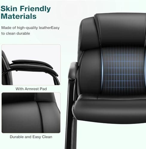 OLIXIS Waiting Room Chairs Set of 4, Leather Office Desk Reception Guest Stationary Side Chair with Padded Arms for Home Conference Lobby Area Meeting Church Medical Clinic Elderly Student 5