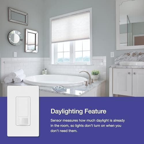 Lutron Maestro Motion Sensor Light Switch Indoor for Bathroom, Garage, Laundry Room, Any Bulbs, Occupancy Vacancy Sensor, Single-Pole, MS-OPS2-WH, White 6