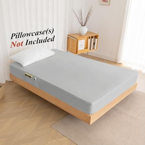 Twin Fitted Sheet Only with Side Storage Pocket - Premium 1800 Super Soft & Cozy Microfiber, Wrinkle, Fade, Shrinkage Resistant Deep Pocket Twin Size Fitted Bottom Sheet, Light Gray 6