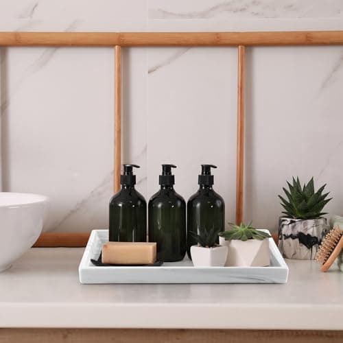 Sanbege 12" Large Ceramic Vanity Tray, Rectangle Perfume Plate Organizer, Jewelry Holder Dish, Non Slip Decorative Tray for Bathroom, Bedroom, Kitchen, Coffee Table (Marble Grey) 6