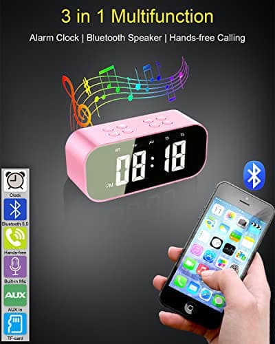 AFK Alarm Clock with Bluetooth Speaker for Bedroom,Small Digital Clock with Dual Alarms,Snooze,Mirror LED Display for Girls,Adults. 2