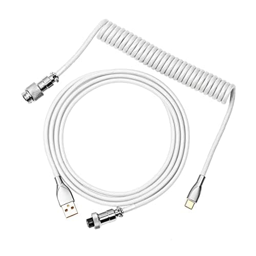 EPOMAKER Mix 1.8m Coiled Keyboard Cable, USB C to USB A TPU Cable for Mechanical Gaming Keyboard, with Detachable Metal Aviator for Custom Keyboard, White