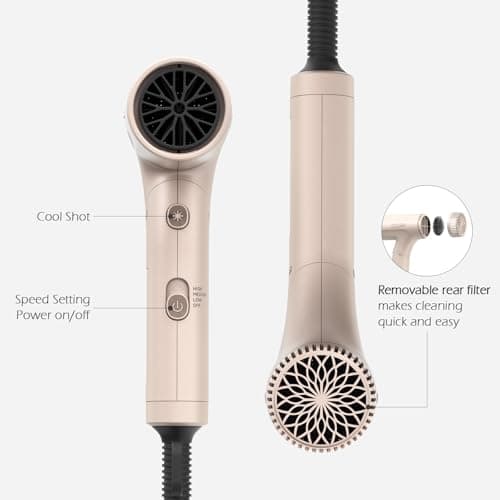 TOME Dual Voltage Travel Hair Dryer, Foldable Blow Dryer, DC Motor, 1200W Fast Drying, Cool Shot, 3 Heat 3 Speed, Nozzle, Diffuser, Air-Powered Wrap Wands, 120–240V Universal Adapter Pink 7