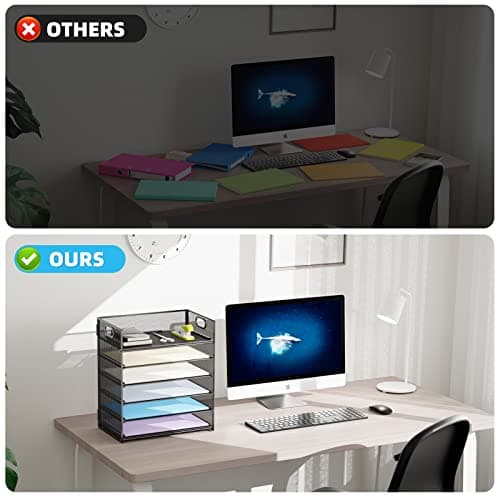 Marbrasse 6 Tier Paper Organizer Letter Tray - Mesh Desk File Organizer with Handle, Paper Sorter Organizer for Letter/A4 Office File Folder Holder - Black 5