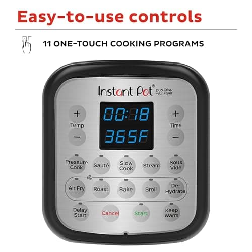 Instant Pot Duo Crisp 11-in-1 Air Fryer and Electric Pressure Cooker Combo with Multicooker Lids that Fries, Steams, Slow Cooks, Dehydrates,Free App With Over 800 Recipes, Black/Stainless Steel, 8QT 5