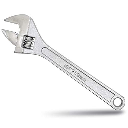 Dr.Luck 10 Inch Silver Adjustable Wrench, 30mm Wide Jaw Opening, Drop Forged Steel Heat Treated Chrome-plated, Professional Garage DIY Classic Proto Tools