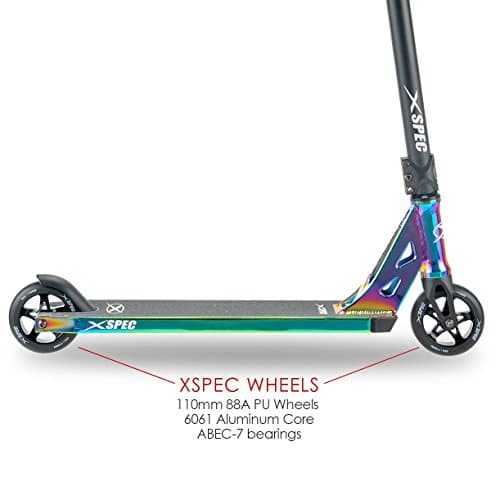Xspec Rainbow Neo Chrome Pro Stunt Kick Scooter, Unique Oil Slick Anodized Design, Aluminium with BMX Handlebars Reinforced Aluminium Wheels and Fork 5