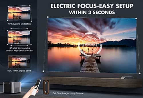 VIZONY FHD 1080P Projector 4K Support, 5G WiFi Bluetooth Projector, Outdoor Projector with Full-Sealed Engine/Electric Focus/4P4D/PPT/Zoom, Home Movie Projector Compatible w/iOS/Android/PC/TV 5