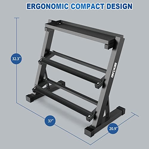 BEKING 3 Tier Dumbbell Rack,1000LB Capacity Weight Storage Rack for Home Gym Fitness,Multifunctional Free Weight Organizer Stand for Dumbbells, Kettlebells,Compact Design Save Floor Space 7