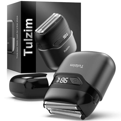 Tulzim Electric Foil Shaver for Men: Mini Electric Razor for Beard/Face - 3 Floating Blade LED Display USB-C Fast Rechargeable - IPX7 Waterproof for Travel & Home - Carbon Black