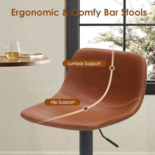 Adjustable Bar Stools Set of 2, Mid Century Modern Swivel Bar Stools, Industrial Bar Height Stools With Back Support Counter Height Bar Chairs Pu Leather Bar Stool for Kitchen Island Rustic Barstools 5