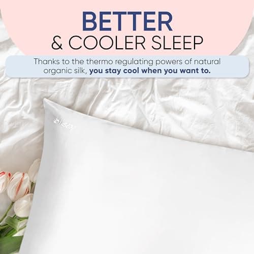 Blissy Silk Pillowcase - 100% Pure Mulberry Silk - 22 Momme 6A High-Grade Fibers - Silk Pillow Cover for Hair & Skin - Regular, Queen & King (Blissy White, Standard) 9