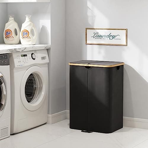 Lifewit 150L Double Laundry Hamper with Lid, Large Laundry Basket with Removable Bag & Bamboo Handles, Fodable Tall Dirty Clothes Hamper for Laundry Collapsible Bin for Bathroom Bedroom Dorm, Black 9