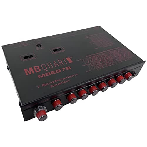 MB Quart MBEQ7B 7-Band 9 Volts 1/2 DIN Pre-Amp Car Audio Graphic Equalizer with Front 3.5mm Auxiliary Input, Rear RCA Auxiliary Input and High Level Speaker Inputs,Silver 7