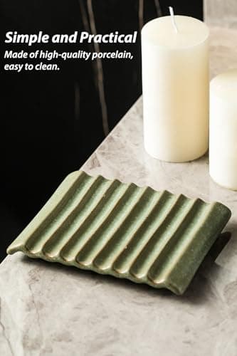 Zoeeker Soap Dish, Ceramic Soap Holder Bar Soap Saver Non-Slip Bathroom Accessories for Sponges, Scrubber, Razor, Green 5
