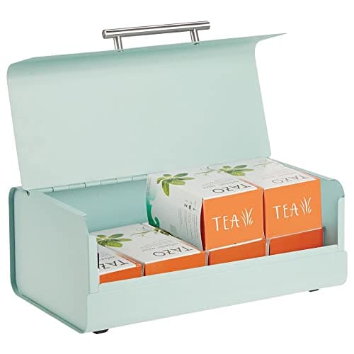 mDesign Metal Bread Box Bin with Hinged Lid - for Kitchen Countertop, Island and Pantry - Large Capacity Storage, Vintage-Inspired Design - Multi-Purpose Storage Container for Home - Mint Green 7