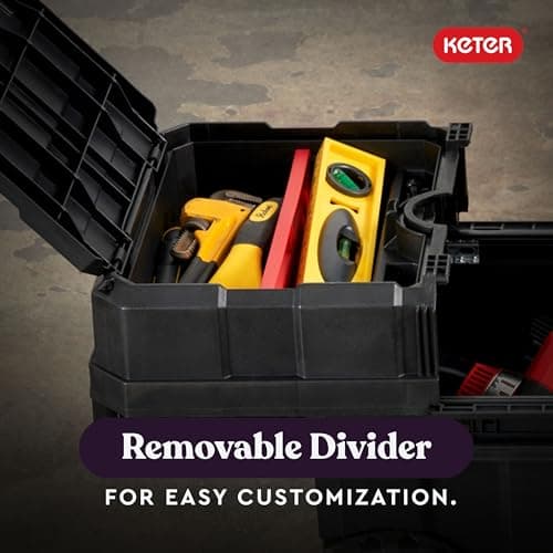Keter Masterloader Resin Rolling Tool Box with Locking System and Removable Bins – Perfect Organization and Storage Chest for Power Drill, Tape Measure, and Screwdriver Set, Black 9