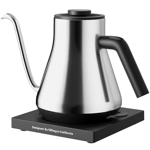 Gooseneck Electric Kettle, Offacy Gooseneck Kettle with 100% Food Grade 304 Stainless Steel, Pour Over Kettle & Coffee Kettle, Tea Kettle 1200 Watt Quick Heating, 0.9L, Siver